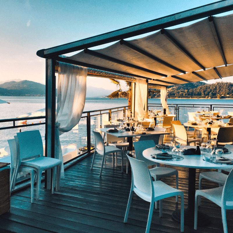 restaurant patio with a pergola renovation